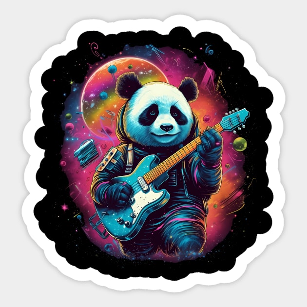 Cosmic Rhythms: The Astronaut Panda Guitarist Sticker by TeeTopiaNovelty